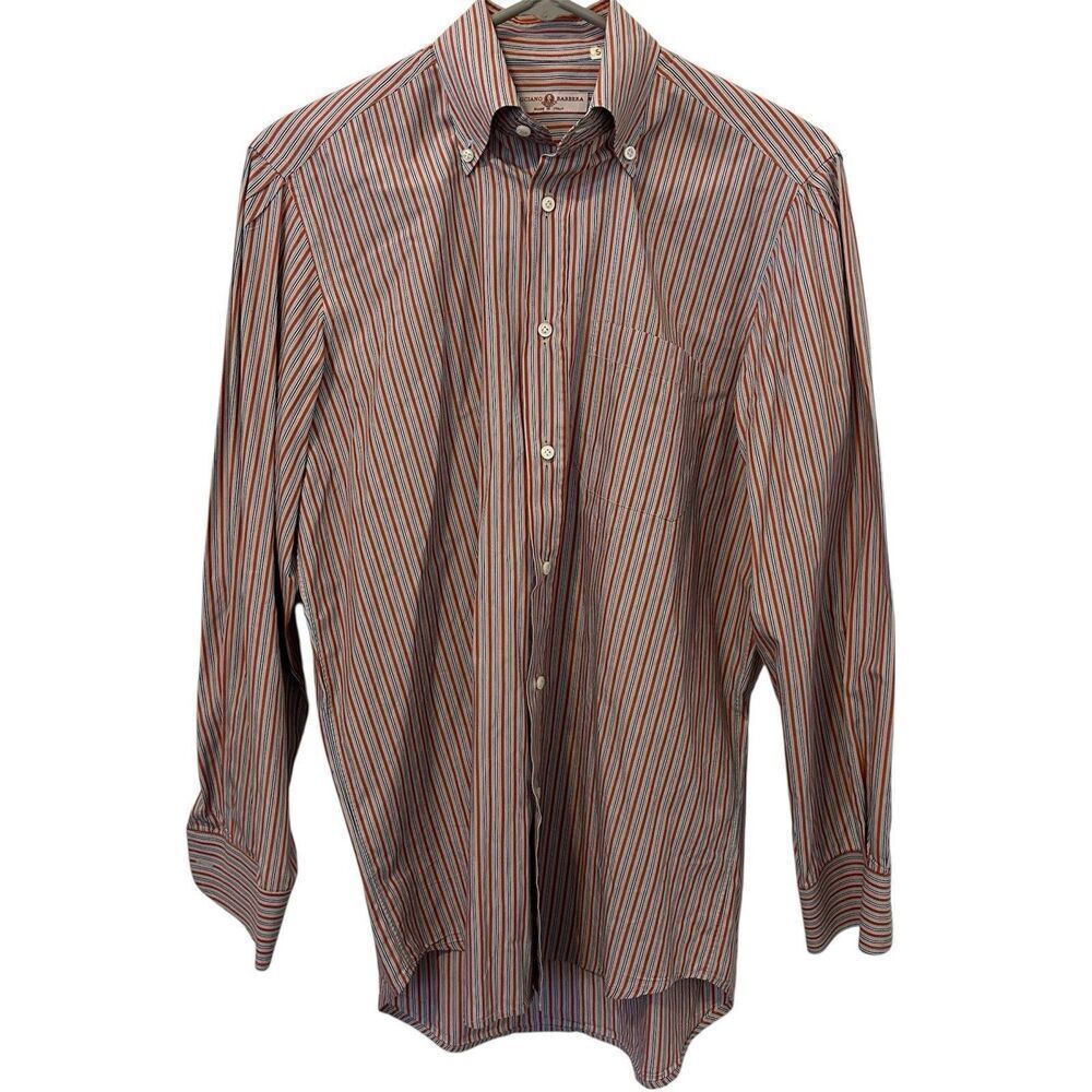 Luciano Barbera Button Up Shirt Mens S Striped Long Sleeve Cotton Business Italy